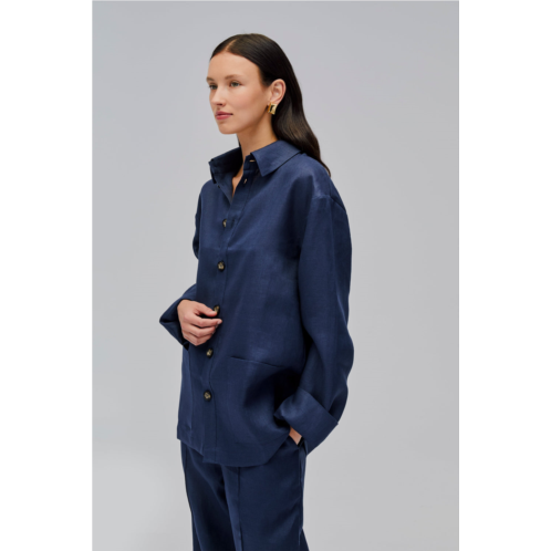 SLEEPER unisex linen shirt in navy