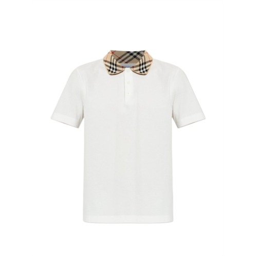 BURBERRY white evan cotton plaid collar polo shirt