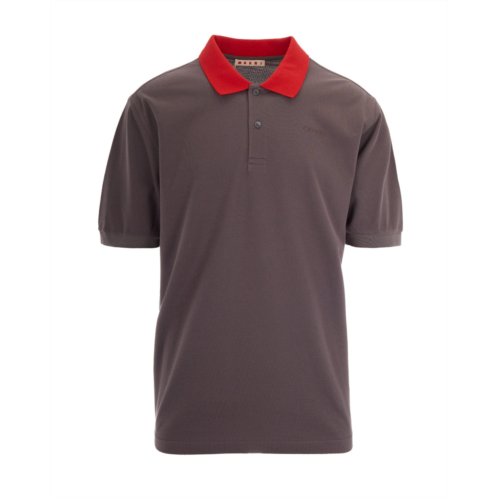 MARNI truffle pique contrast collar cotton polo shirt
