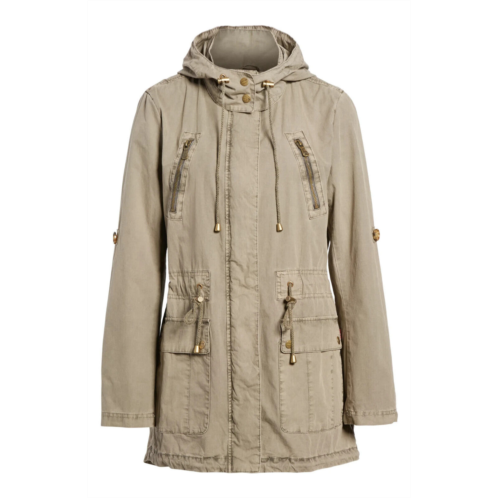 Levi womens jacket gray hooded roll up sleeve full zip parka utility jdm857
