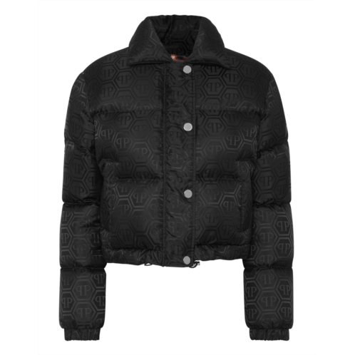 PHILIPP PLEIN nylon jacquard cropped puffer jacket monogram