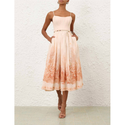 Zimmermann wanderlust corset midi dress in coral