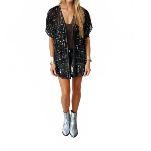Malibu Road celeste sequin mesh jacket in black