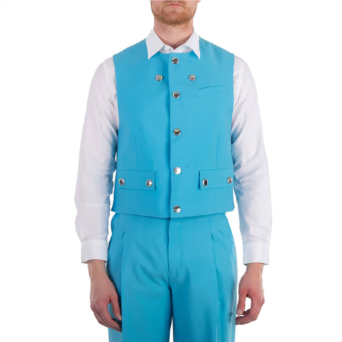 Burberry mens bright opal blue round-neck wool waistcoat