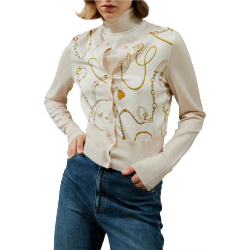 LILYSILK merino wool cardigan with louisville silk front