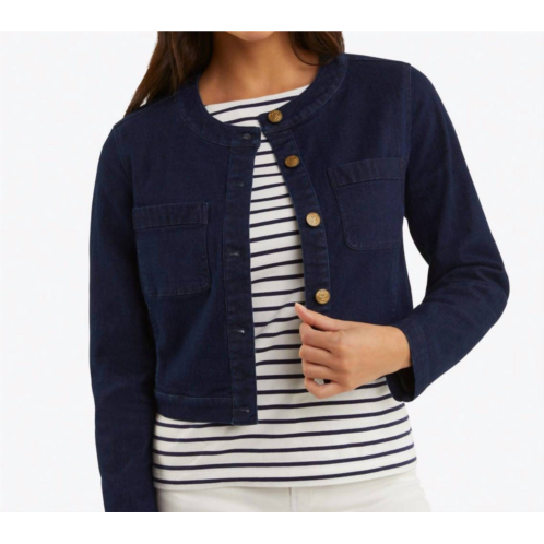 Draper James denim collarless jacket in dark wash