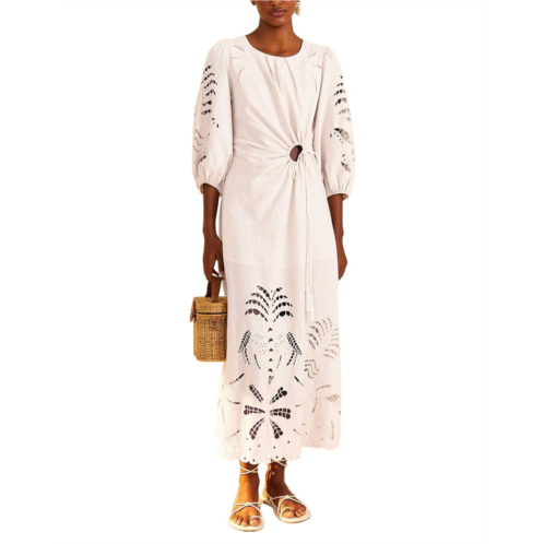 FARM Rio linen-blend richelieu cut out midi dress