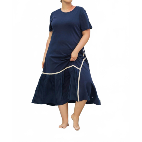 Joh rowan pointe knit dress with pleating - plus size in navy