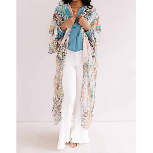 Umgee cabana beach kimono in peach & teal