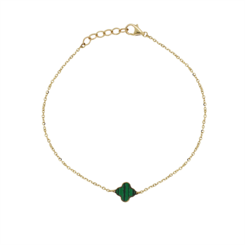 Italian Gold 14k yellow Gold small single clover bracelet - malachite