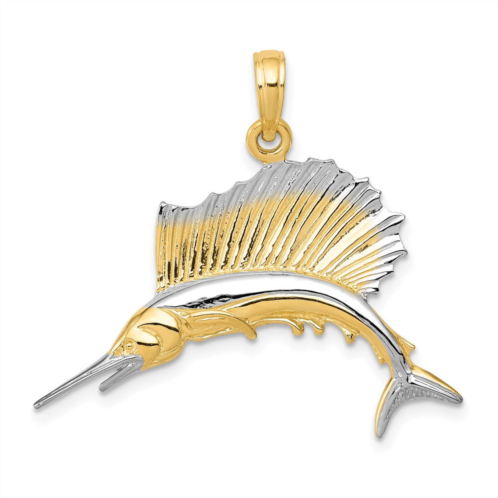 Diamond2Deal 14k yellow gold rhodium sailfish pendant
