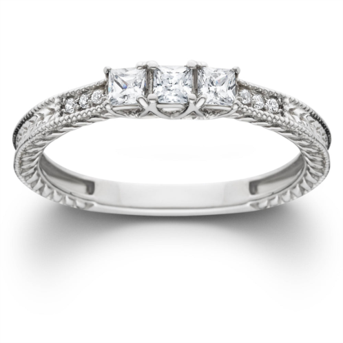 Pompeii3 1/4ct vintage three stone princess cut diamond engagement ring 14k white gold size selectable