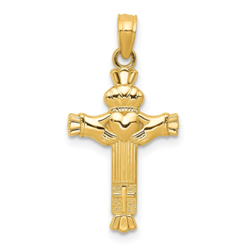 Diamond2Deal 14k yellow gold claddagh cross charm pendant