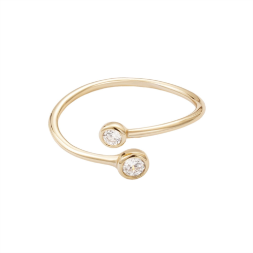 Adornia Fine 14k gold vermeil .925 sterling silver adjustable crystal overlapping ring medium