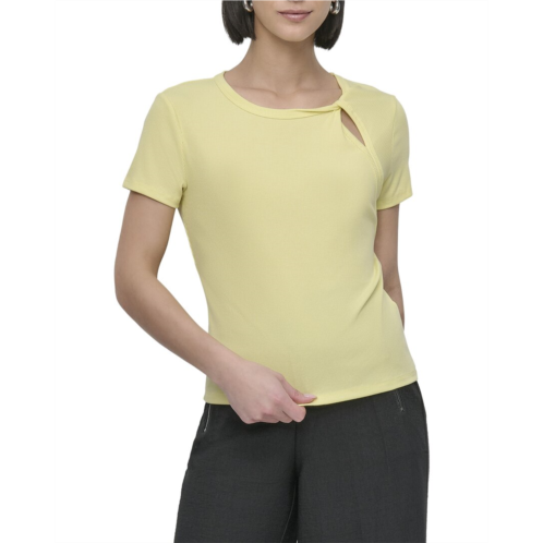 DKNY twist neck rib knit top