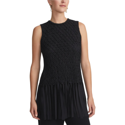 Lafayette 148 New York hand-smocked lattice fringe silk blouse