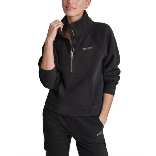 DKNY womens sport sweatshirt black fleece mock neck zip pullover ups753