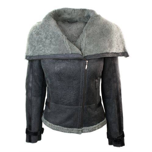 TruClothing short biker shearling sheepskin jacket