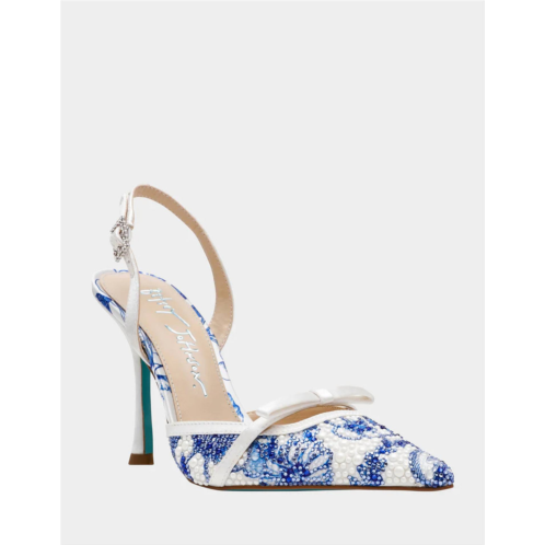 Betsey Johnson womens roza slingback heels in white/blue