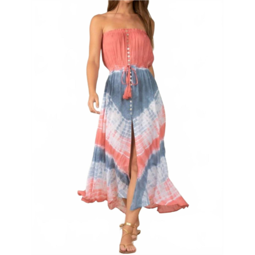 ELAN tie dye strapless maxi dress in rose blue wave