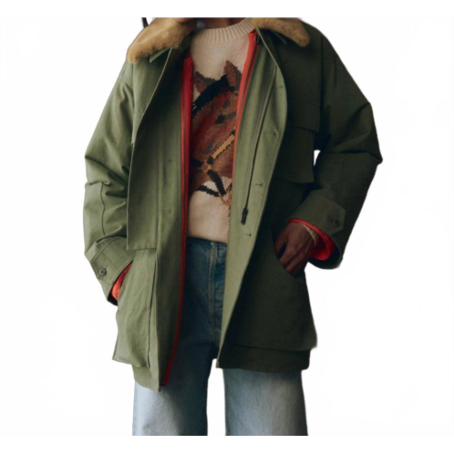 THE GREAT. reversible quilted liner parka jacket in army & hot orange