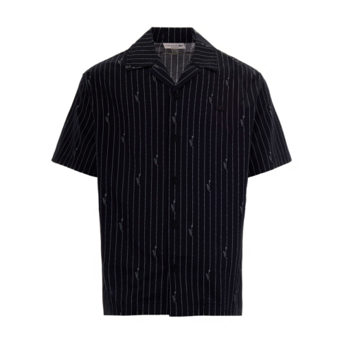 LACOSTE boxy black twill shirt with crocodile print