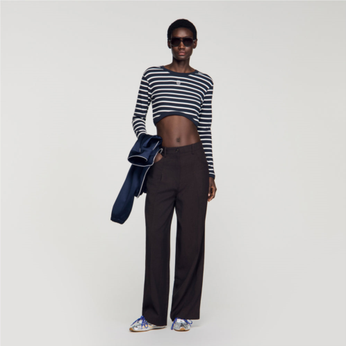 Sandro cropped striped cotton t-shirt
