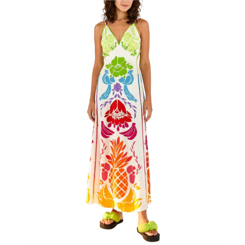 FARM Rio linen-blend tropical graphic placed maxi dress