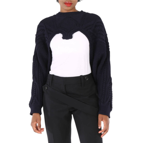 Burberry ladies ink blue cable knit open-front jumper