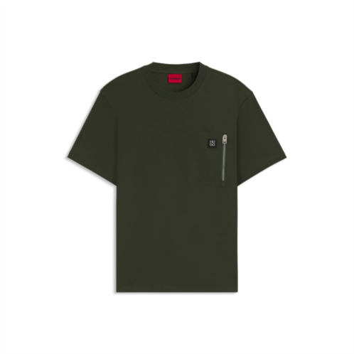 HUGO interlock-cotton t-shirt with zip pocket