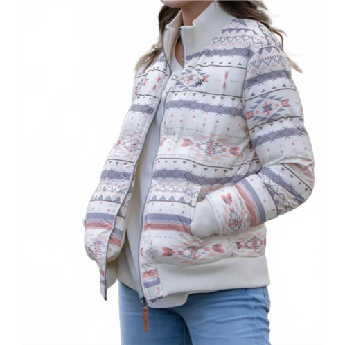 HOOEY womens aztec puffer jacket in cream/multi