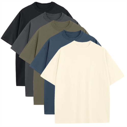 Blu Rock mens oversized heavyweight cotton crew neck short sleeve tee loose fit tops-5 pack