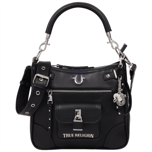 True Religion moto zip top hobo bag with lock pocket charm convertible shoulder & crossbody purse