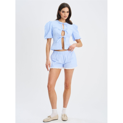 Miss Circle qutayla baby blue gingham lace trim shorts