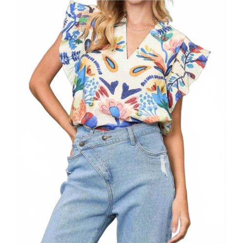 Ulla Johnson baby doll floral print top in blue multi