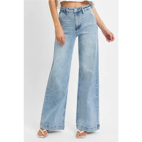 RISEN joanne high rise wide leg slanted pocket jeans in light wash
