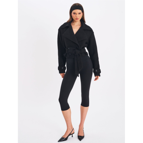 Miss Circle women dara black wool blend cropped double-breasted belted coat