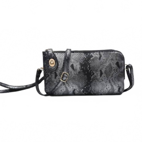 Jen & Co. python print twist lock clutch crossbody wristlet in grey