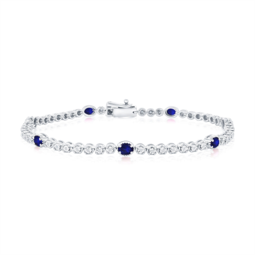 Simona sterling silver lab-grown oval sapphire and natural diamond bracelet - 1.77ct
