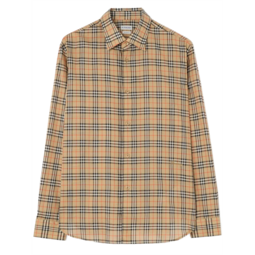 BURBERRY black woven check pointed collar shirt