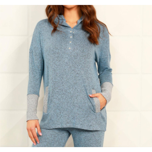 French kyss button ribbed hoodie with pocket in wind/tin