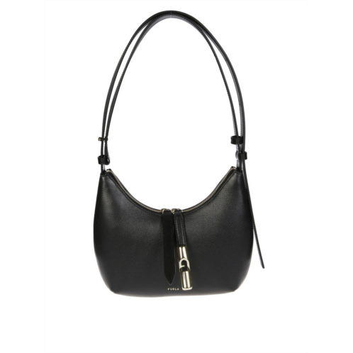 Furla curved black leather shoulder bag