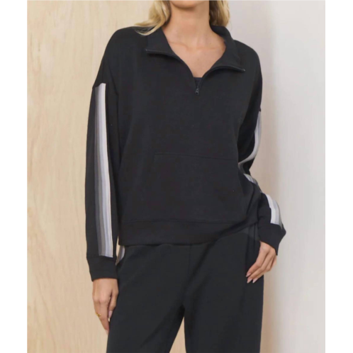 Vintage Havana striped cloud fleece quarter zip sweatshirt in black