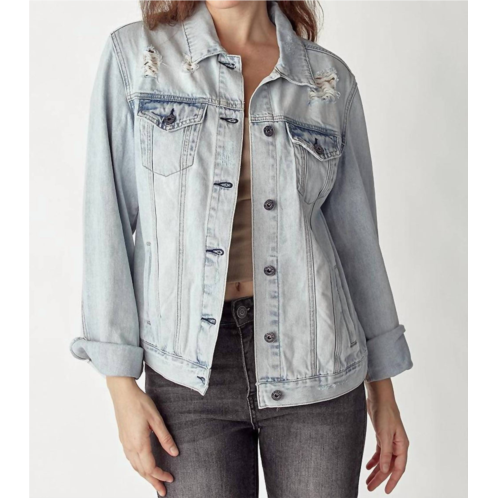 RISEN relaxed vintage distressed denim jacket in light wash