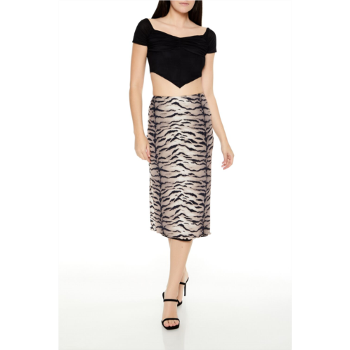 Forever 21 mesh tiger print midi skirt