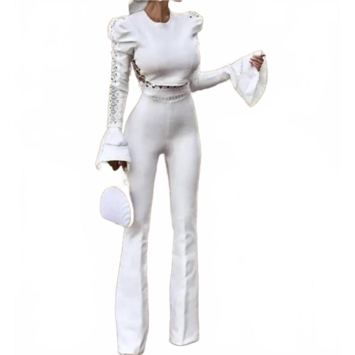 BCBGMAXAZRIA high rise flared pants in white