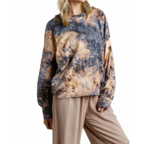 Umgee tie dye twisted collar sweater in golden yellow