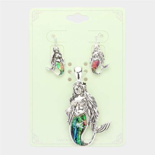 FASHNZFAB abalone antique mermaid magnetic pendant set - abalone