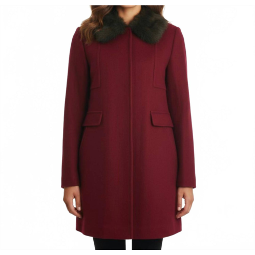 Eliza J faux fur trim wool blend coat in red