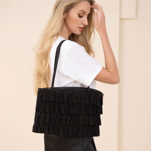 FASHNZFAB layered ruffle front fabric shoulder tote bag